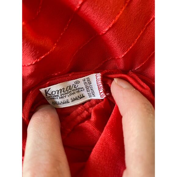 Vintage Full Length 70s 80s Silky Red Slip Dress Lingerie Nightgown Komar S - Picture 5 of 5